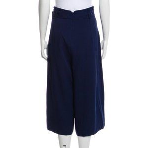 Karen Millen Wide Leg cropped high rise pleated pants dark blue US 2 XS